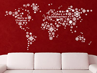 Winter Wandtattoo Weltkarte Weihnachten in weiß
