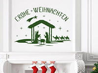 Wandtattoo Weihnachtskrippe im Wohnzimmer in dunkelgrün