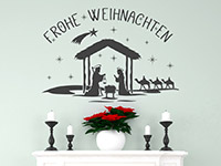 Weihnachtskrippe Wandtattoo in grau