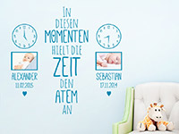 Wandtattoo Fotorahmen Momente mit Namen und Datum im Kinderzimmer