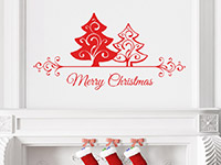 Merry Christmas Wandtattoo mit Ornamenten in rot