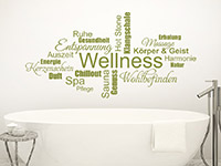 Wellness Wandtattoo Wortwolke auf heller Wand