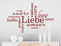 Wortwolke Liebe Wandtatoo Sprachen auf heller Wand