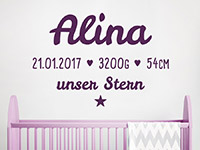 Wandtattoo Babyname mit Geburtsdaten