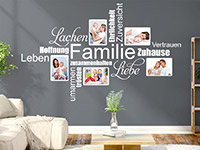 Familien Wandtattoo Fotorahmen Wortwolke Familie in weiß