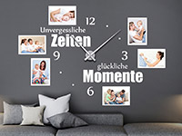 Fotorahmen Wandtattoo Uhr Unvergessliche Zeiten in weiß