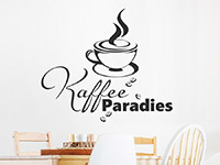 Café Wandtattoo Kaffee Paradies über dem Tisch