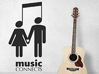 Wandtattoo Music connects neben einer Gitarre