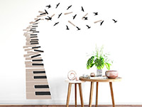 Zweifarbiges Wandtattoo Klaviertasten mit Vögeln schwarz weiß