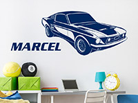 Wandtattoo Muscle Car mit Name im Kinderzimmer