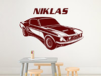 Auto Wandtattoo Muscle Car mit Name in rot