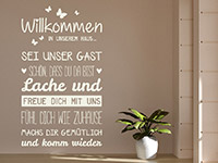 Spruchbanner Wandtattoo Willkommen in unserem Haus in weiß