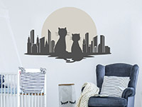 Wandtattoo Skyline mit Katzen im Babyzimmer