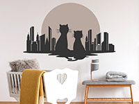 Zweifarbiges Wandtattoo Skyline mit Katzen auf heller Wand