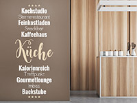 Küchen Wandtattoo Moderne Küchenworte auf dunklem Hintergrund