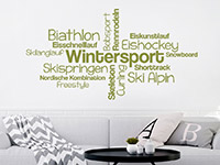 Wandtattoo Wortwolke Wintersport im Wohnzimmer