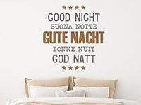 Wandtattoo Gute Nacht Sprachen im Schlafzimmer