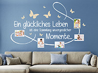 Bilderrahmen Wandtattoo Fotorahmen Ein glückliches Leben auf dunkler Wandfläche