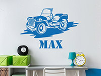 Wandtattoo cooler Jeep mit Name im Kinderzimmer