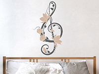 Musik Wandtattoo Notenschlüssel Ornament mit Blüten