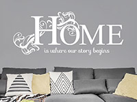 Englisches Wandtattoo Home is where our story begins in weiß