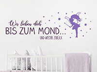 Zweifarbiges Wandtattoo Bis zum Mond mit Fee auf heller Wand