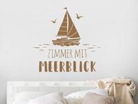 Maritimes Wandtattoo Zimmer mit Meerblick auf heller Wand