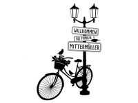 Wandtattoo Laterne mit Fahrrad und Name Motivansicht