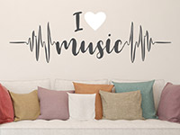 Musik Wandtattoo I love music auf farbigem Hintergrund