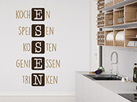 Küchen Wandtattoo Kochen vertikal auf heller Wand