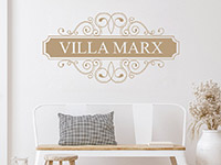 Wandtattoo Schild Villa mit Wunschname auf hellem Hintergrund