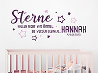 Wandtattoo Sterne fallen nicht vom Himmel mit Name im Kinderzimmer