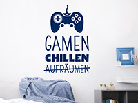 Gamer Wandtattoo Gamen und Chillen auf heller Wand