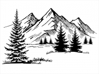 Wandtattoo Berglandschaft mit Tannen