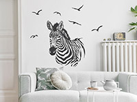 Wandtattoo Zebra mit Vogelschwarm