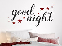 Gute Nacht Wandtattoo Good night mit Sternen über dem Bett