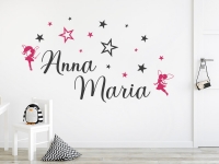 Wandtattoo Doppelname mit Sternen auf heller Wand