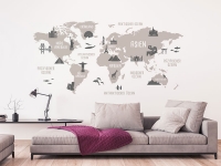 Wandtattoo Wahrzeichen mit Weltkarte im Wohnzimmer