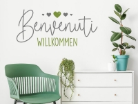 Willkommen Wandtattoo Benvenuti in grau und oliv