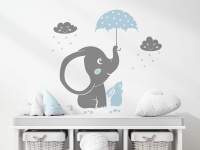 Wandtattoo Elefant und Hase mit Wolken