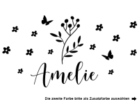 Wandtattoo Name mit Blüten und Schmetterlingen Motivansicht