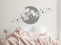 Wandtattoo Vollmond mit Sternen im Schlafzimmer