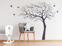 Wandtattoo Baum mit Vogelfamilie