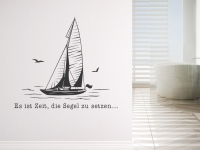 Wandtattoo Segelboot mit Spruch im Bad