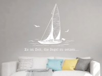 Segelboot Wandtattoo mit Spruch in weiß