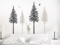 Wandtattoo Wald mit Hirsch im Schlafzimmer