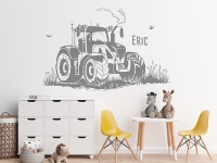 Wandtattoo Cooler Traktor mit Name im Kinderzimmer
