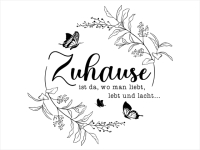 Wandtattoo Zuhause mit Ranken und Schmetterlingen