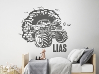 Wandtattoo Mauer mit Monstertruck und Name | Bild 4