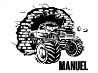 Wandtattoo Cooler Monstertruck mit Mauerdurchbruch Motivansicht